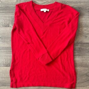 LOFT Vibrant Red V-Neck Tunic Sweater